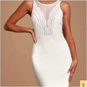 Lulus White Coquina White Lace Bodycon  Mini Dress XS Made in USA